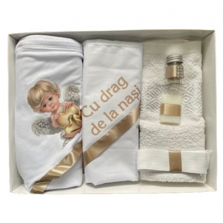 Trusouri botez - Trusou de botez, 6 piese Baby Ingeras imprimat, cafeniu