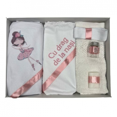 Trusouri botez - Trusou de botez, 6 piese Balerina, imprimat, roz