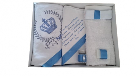 Trusouri botez - Trusou de botez, 6 piese Coronita cu Lauri, imprimata, albastru