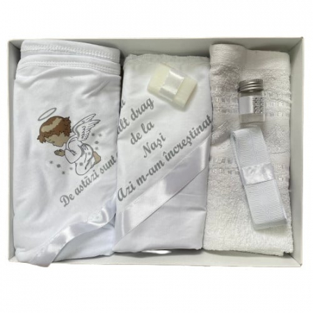 Trusouri botez - Trusou de botez, 6 piese Ingeras imprimat, alb