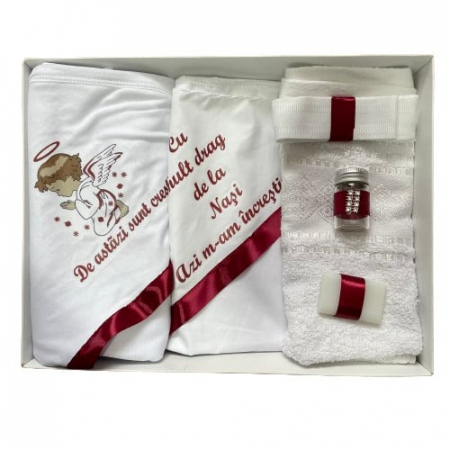 Trusouri botez - Trusou de botez, 6 piese Ingeras imprimat,burgundy