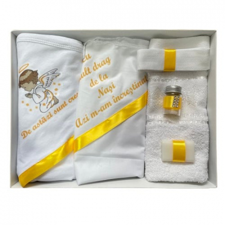 Trusouri botez - Trusou de botez, 6 piese Ingeras imprimat, galben