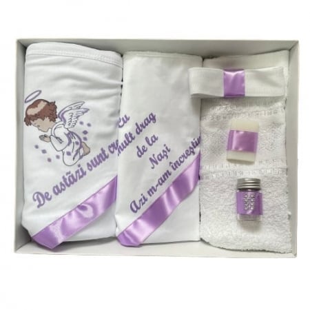 Trusouri botez - Trusou de botez, 6 piese Ingeras imprimat, lila