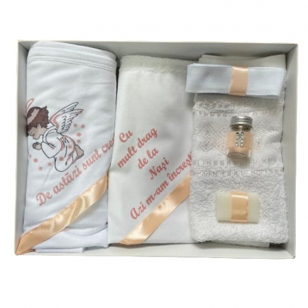 Trusouri botez - Trusou de botez, 6 piese Ingeras imprimat, roz somon