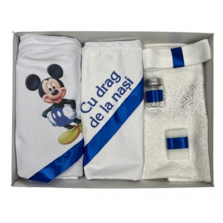 Trusouri botez - Trusou de botez, 6 piese Mickey, imprimat, albastru