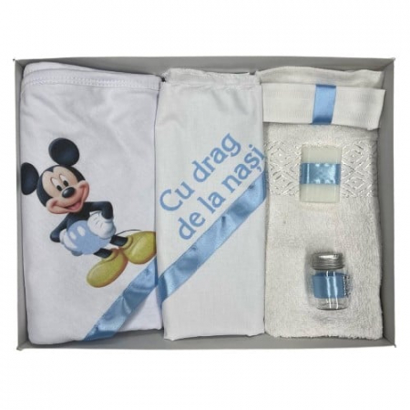Trusouri botez - Trusou de botez, 6 piese Mickey, imprimat, bleu