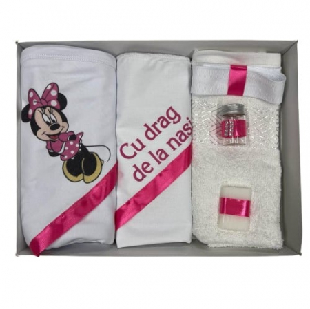 Trusouri botez - Trusou de botez, 6 piese Minnie, imprimat, cyclam