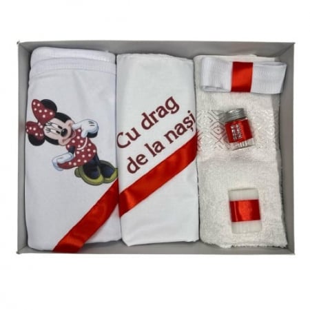 Trusouri botez - Trusou de botez, 6 piese Minnie, imprimat, rosu
