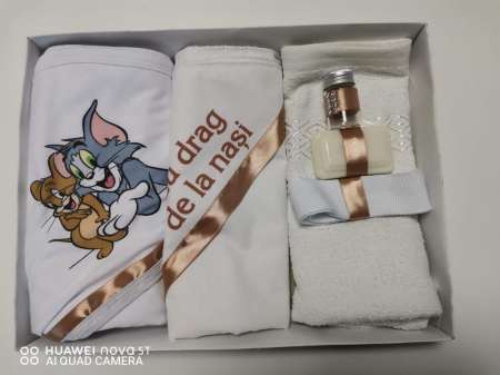 Trusouri botez - Trusou de botez, 6 piese Tom&Jerry, imprimat, cafeniu