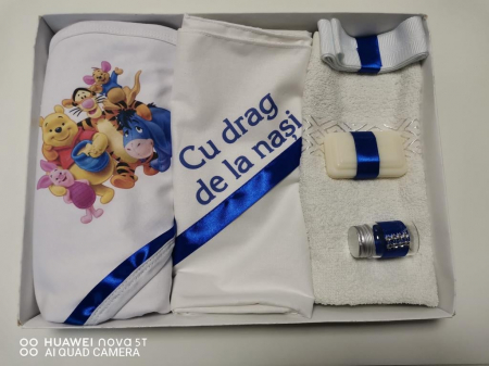 Trusouri botez - Trusou de botez, 6 piese, Winnie the Pooh, imprimat, albastru