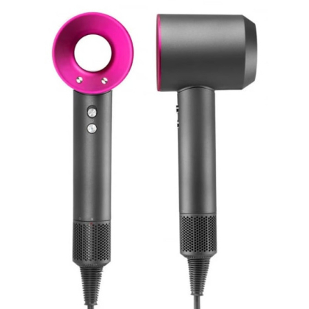 Diverse - Uscator de par ultra puternic, ioni negativi, aer rece/cald, 1600W, 3 trepte de viteza, 4 trepte de temperatura, 5 capete diferite, Roz gri