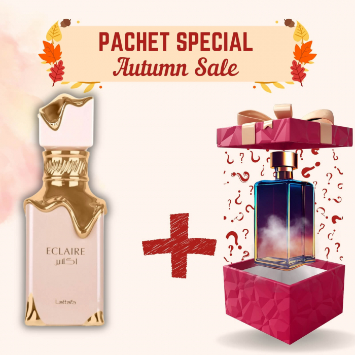 Pachet Eclaire de la Lattafa + Parfum Surpriză, 2x100ml – parfumuri arabești dulci și exotice, cu caramel, vanilie și note florale. [1]