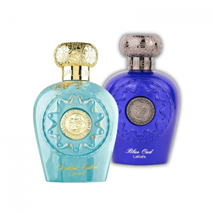 Pachet Opulent Dubai + Blue Oud de la Lattafa, 2x100ml – parfumuri unisex orientale, cu oud, șofran, vanilie și ambră – rafinate și persistente. [1]