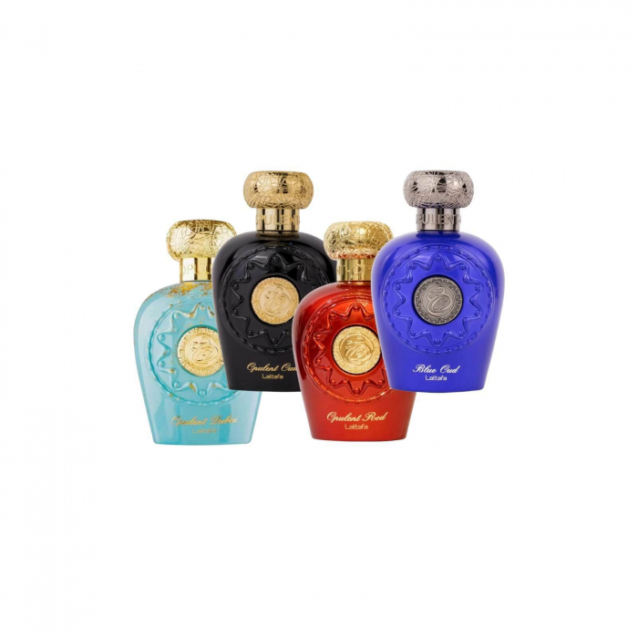Pachet Opulent Dubai, Oud, Red, Blue Oud de la Lattafa, 4x100ml – parfumuri arabești cu arome florale, lemnoase și gurmande – sofisticate și persistente. [1]