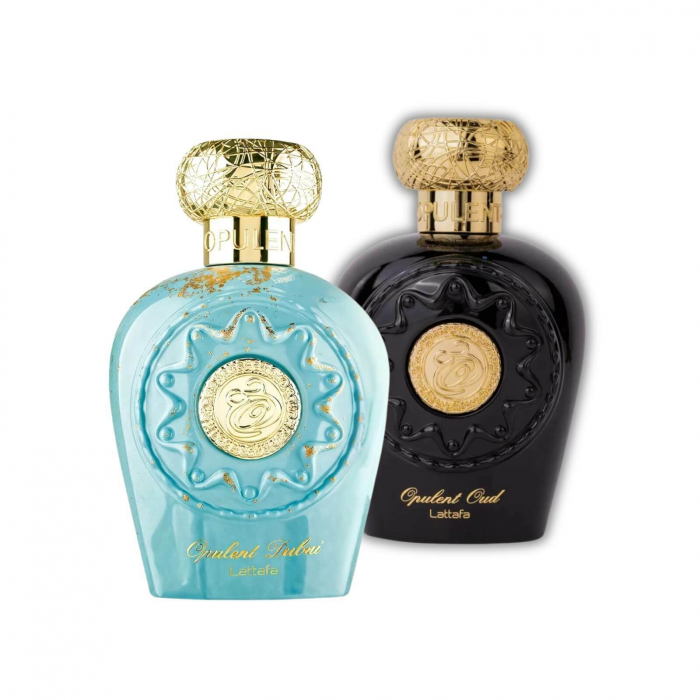 Set Opulent Oud + Opulent Dubai de la Lattafa, 2x100ml – parfumuri arabești unisex cu note orientale de șofran, oud și vanilie – rafinate și puternice. [1]