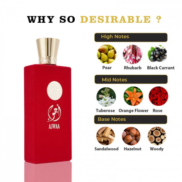 Ajwaa Murakaz de la Nusuk este un parfum arabesc pentru femei de 100ml cu pară, tuberoză și lemn de santal, într-o compoziție floral-fructată echilibrată, feminină și persistentă. [5]