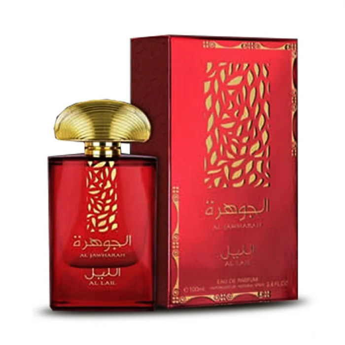 Parfumul Al Jawharah Al Lail de la Suroori este un parfum arabesc pentru femei, 100ml, cu note fructate de guava și piersici, flori de lotus și trandafiri, pe o bază caldă de mosc și mango, creând o senzație proaspătă, feminină și elegantă. [4]