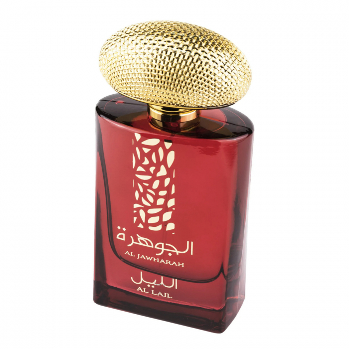Parfumul Al Jawharah Al Lail de la Suroori este un parfum arabesc pentru femei, 100ml, cu note fructate de guava și piersici, flori de lotus și trandafiri, pe o bază caldă de mosc și mango, creând o senzație proaspătă, feminină și elegantă. [3]
