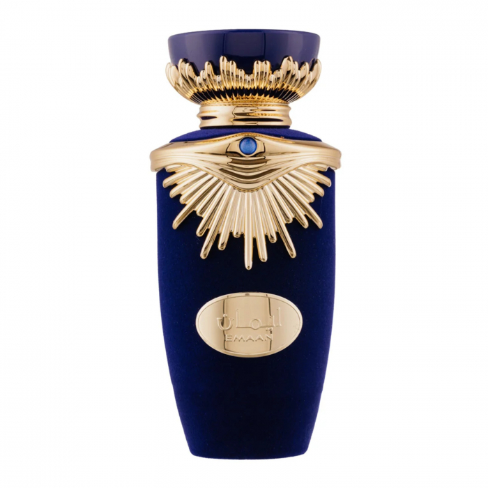 Emaan de la Lattafa este un parfum arabesc pentru bărbați, 100ml, cu bergamotă, iasomie și vanilie, o aromă elegantă, floral-lemnoasă și persistentă. [1]