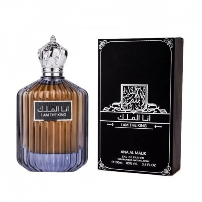 I Am the King de la Ard Al Zaafaran este un parfum arabesc pentru bărbați, 100ml, cu aroma de piper, vetiver și ambroxan, o compoziție puternică, masculină și elegantă. [4]