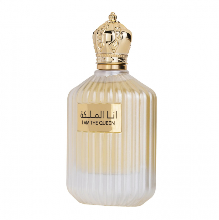 I Am The Queen de la Ard Al Zaafaran este un parfum arabesc pentru femei, 100ml, cu aroma de flori de portocal, tonka și oud, o compoziție elegantă și senzuală. [2]