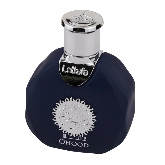 Ohood Shamoos de la Lattafa este un parfum arabesc pentru bărbați, 35ml, cu vetiver, cașmir și tabac, o aromă proaspătă, intensă și potrivită pentru orice ocazie. [3]