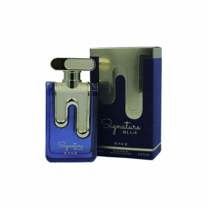 Signature Blue de la Rave este un parfum arabesc pentru bărbați, 100ml, cu măr verde, mosc și lemn – proaspăt, lemnos și discret elegant. [4]