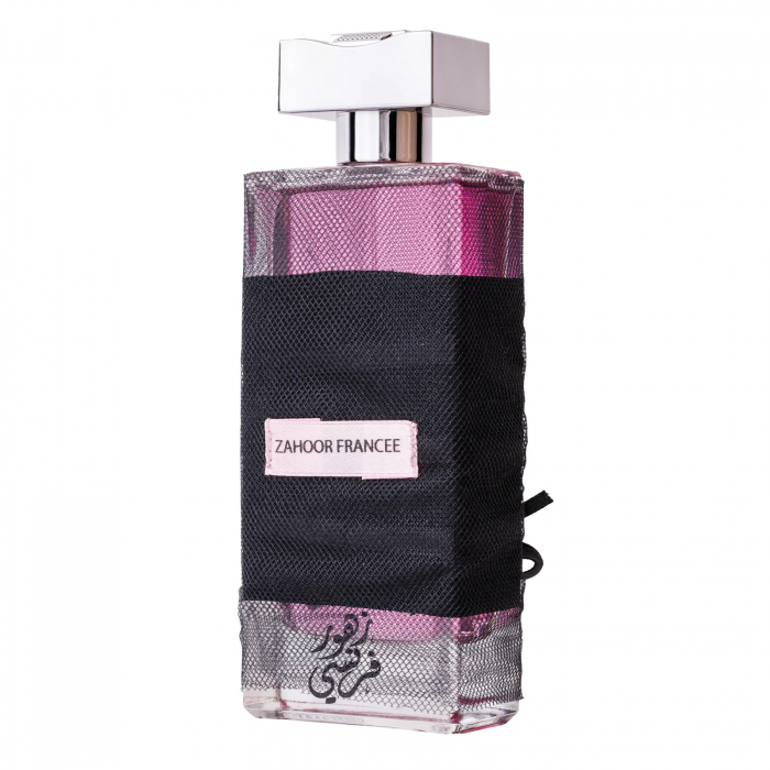 Zahoor Francee de la Ard Al Zaafaran este un parfum arabesc pentru femei, 100ml, cu trandafir, iris și oud, o aromă floral-lemnoasă, clasică și rafinată. [2]