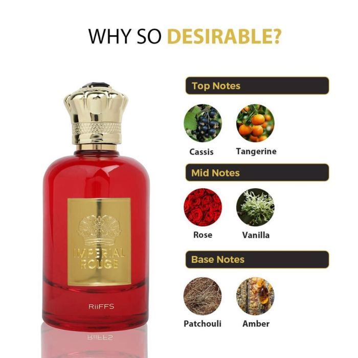 Parfum Imperial Rouge de la Riiffs, 100ml, cu note de trandafir, vanilie și ambră – o aromă feminină, elegantă și rafinată. [4]