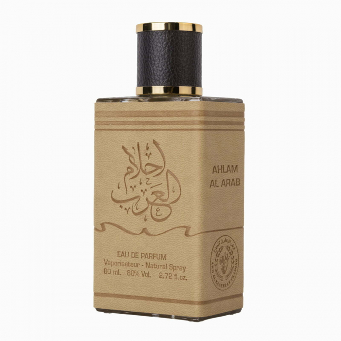 Ahlam Al Arab de la Ard Al Zaafaran este un parfum arabesc pentru bărbați, 80ml + deo, cu scorțișoară, vanilie și ambră – cald, oriental și persistent. [2]
