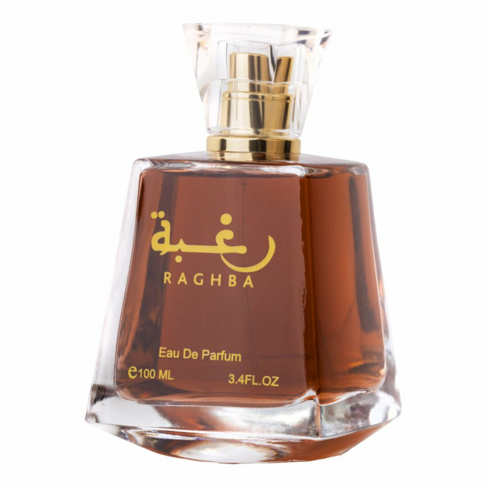 Set Raghba For Woman de la Lattafa conține parfum 100ml și deodorant 50ml, cu vanilie, oud și zahăr – o aromă orientală dulce, caldă și persistentă. [2]