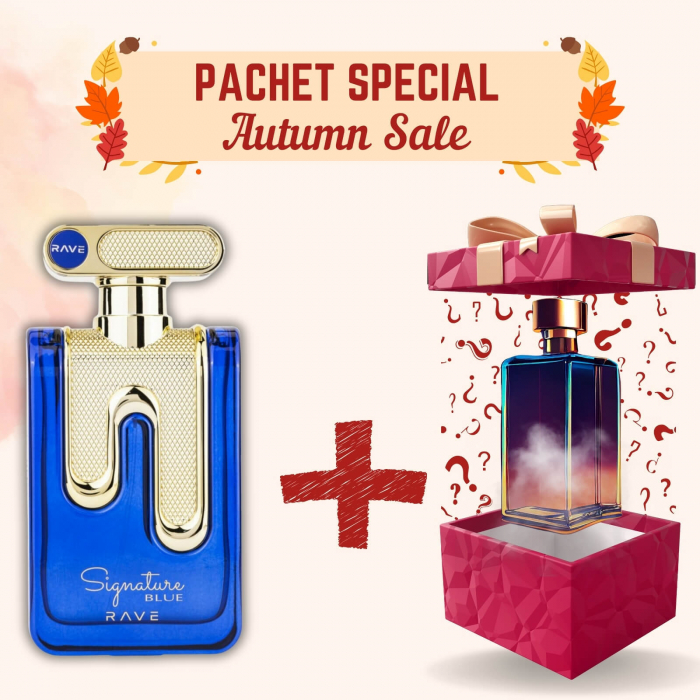 Pachet Signature Blue de la Rave + Parfum Surpriză, 2x100ml – parfumuri proaspete și lemnoase cu măr, mosc și cedru – masculine, moderne și persistente. [1]