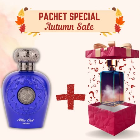 Pachete Speciale - Parfum Surpriză - Pachet Blue Oud de la Lattafa + Parfum Surpriză, 2x100ml – parfumuri arabești cu oud, mosc și rășini, pentru un rafinament intens unisex.
