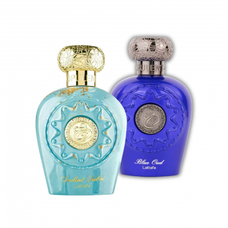 Seturi parfumuri arăbești - Pachet Opulent Dubai + Blue Oud de la Lattafa, 2x100ml – parfumuri unisex orientale, cu oud, șofran, vanilie și ambră – rafinate și persistente.