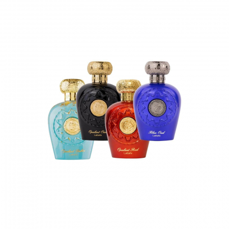 Seturi parfumuri arăbești - Pachet Opulent Dubai, Oud, Red, Blue Oud de la Lattafa, 4x100ml – parfumuri arabești cu arome florale, lemnoase și gurmande – sofisticate și persistente.