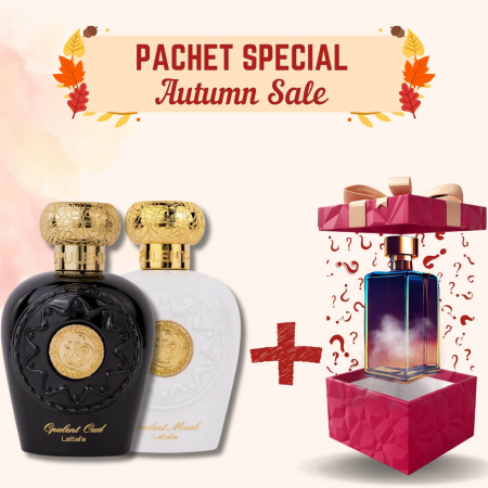 Pachete Speciale - Parfum Surpriză - Pachet Opulent Oud + Opulent Musk + Parfum Surpriză, 3x100ml – parfumuri arabești orientale cu rășini, mosc, caramel și oud – intense și rafinate.