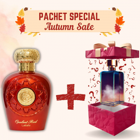Pachete Speciale - Parfum Surpriză - Opulent Red de la Lattafa + Parfum Surpriză, 2x100ml – parfumuri dulci și orientale cu iasomie, tonka și vanilie – rafinate, feminine și memorabile.
