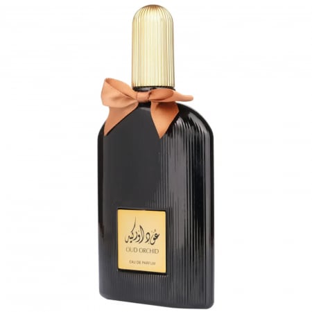 Oud Orchid de la Suroori este un parfum arabesc unisex, 100ml, cu oud, orhidee și vanilie, o aromă dulce-orientală, intensă, floral-lemnoasă și persistentă. [1]