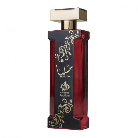 Alya de la Al Wataniah este un parfum arabesc pentru femei de 100ml, cu note fructate de litchi și căpșuni, flori de trandafir și magnolie, pe o bază caldă cu ciocolată neagră și lemn de santal, într-o compoziție feminină și memorabilă. [1]