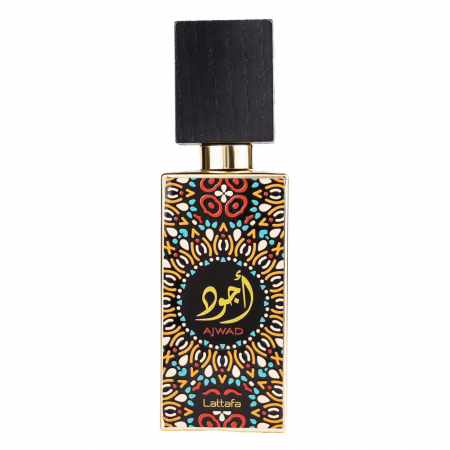 Parfumuri femei - Ajwad de la Lattafa este un parfum arabesc pentru femei de 60ml cu bergamotă, trandafir și vanilie, într-o compoziție floral-orientală caldă, ușor gurmandă și persistentă, inspirată din Xerjoff More than Words.