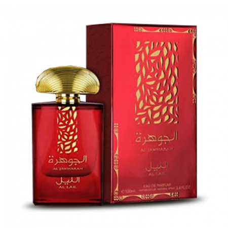 Parfumul Al Jawharah Al Lail de la Suroori este un parfum arabesc pentru femei, 100ml, cu note fructate de guava și piersici, flori de lotus și trandafiri, pe o bază caldă de mosc și mango, creând o senzație proaspătă, feminină și elegantă. [3]