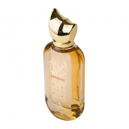 Ameerati de la Al Wataniah este un parfum arabesc pentru femei de 100ml, cu citrice, mosc și note lemnoase, într-o compoziție proaspătă și elegantă. [2]