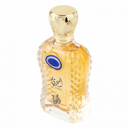 Ameeri de la Al Wataniah este un parfum arabesc pentru bărbați, 100ml, cu grapefruit, piersică, vanilie și cedru – revigorant, fructat și masculin. [2]