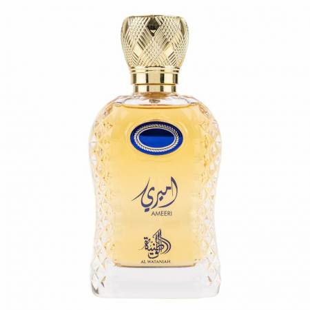 Al Wataniah - Ameeri de la Al Wataniah este un parfum arabesc pentru bărbați, 100ml, cu grapefruit, piersică, vanilie și cedru – revigorant, fructat și masculin.