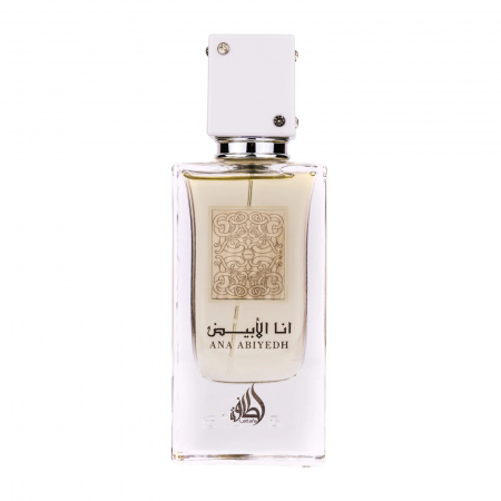 Parfumuri femei - Ana Abiyedh White de la Lattafa este un parfum arabesc pentru femei de 60ml, cu mosc alb, cypriol și oud cu o aromă rară, proaspătă și persistentă.