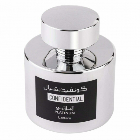 Confidential Platinum de la Lattafa este un parfum arabesc pentru bărbați, 100ml, cu ceai verde, iris și santal – elegant, proaspăt și discret rafinat. [1]