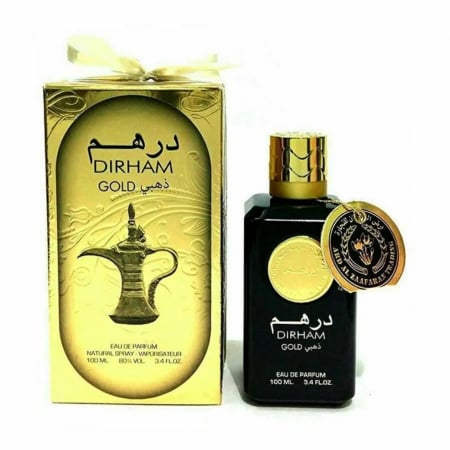 Dirham Gold de la Ard Al Zaafaran este un parfum arabesc unisex, 100ml, cu aroma de ananas, trandafir și tonka, o compoziție floral-orientală intensă și lemnoasă. [3]