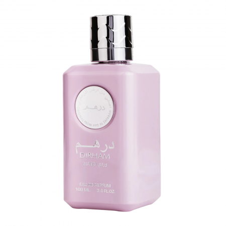 Dirham Wardi de la Ard Al Zaafaran este un parfum arabesc pentru femei, 100ml, cu zambile, trandafir și crini, o compoziție florală proaspătă și elegantă. [1]