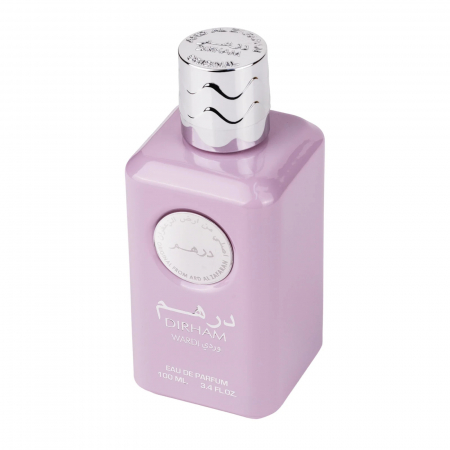 Dirham Wardi de la Ard Al Zaafaran este un parfum arabesc pentru femei, 100ml, cu zambile, trandafir și crini, o compoziție florală proaspătă și elegantă. [2]