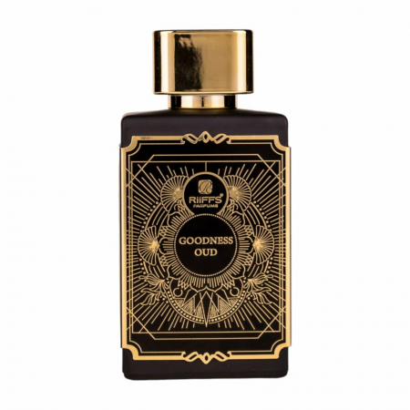 Parfumuri arabesti femei, barbați si unisex - Goodness Oud Black de la Riiffs este un parfum arabesc unisex, 100ml, cu lavandă, oud și patchouli – intens, oriental și echilibrat.
